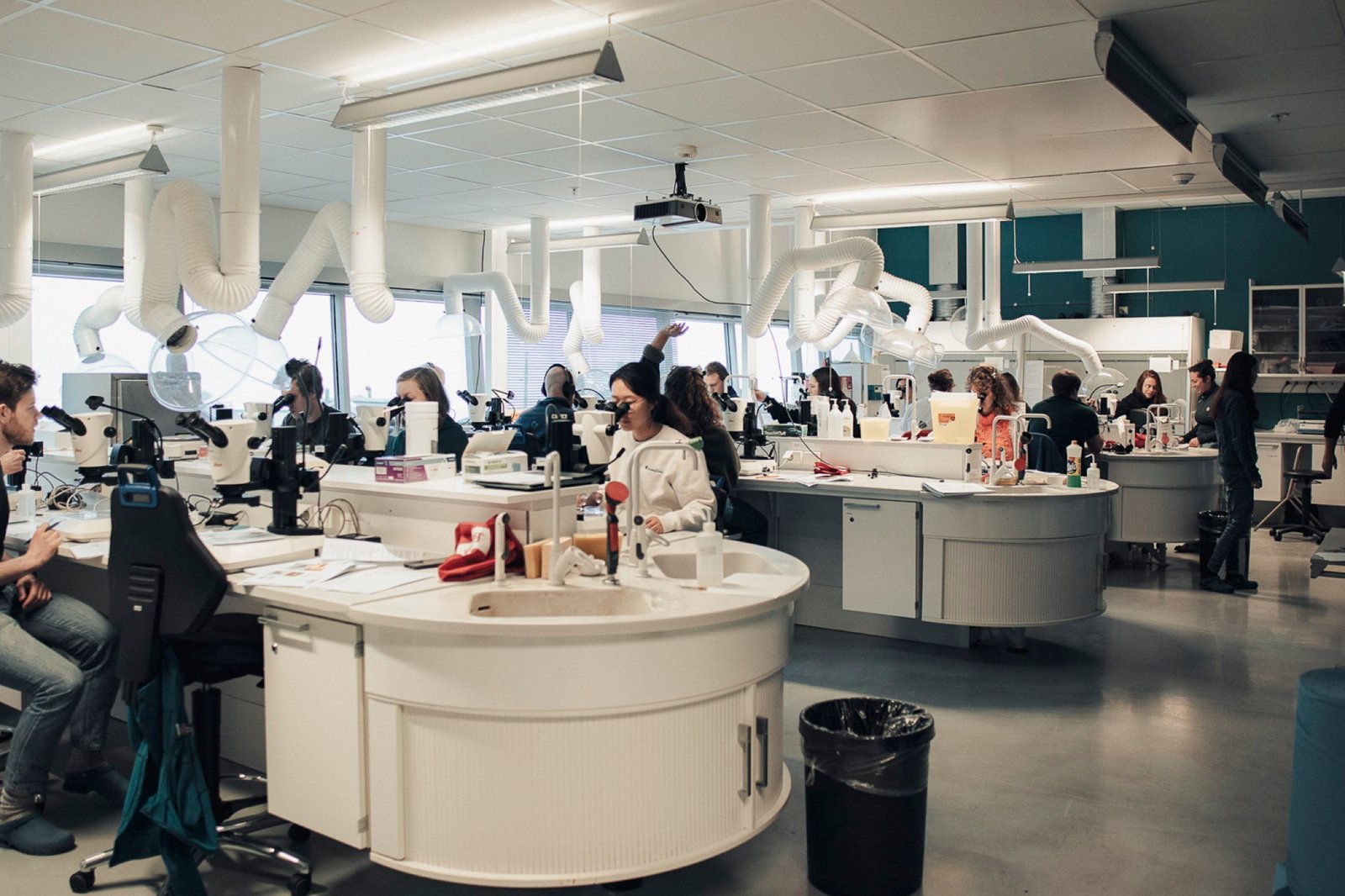 Lab bench with sample bottles